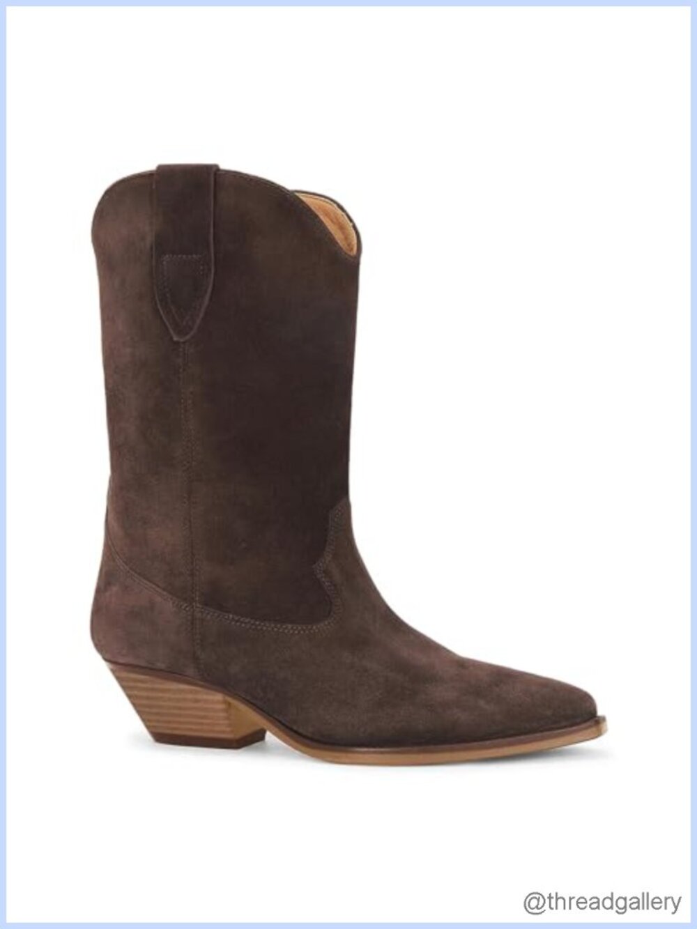 Faux Suede Cowboy Boots Pointed Toe Chunky Heel Mid Calf Pull On
